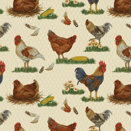 Roosters and Chicken in Cream/Multi - The Chicken Club - Studio E