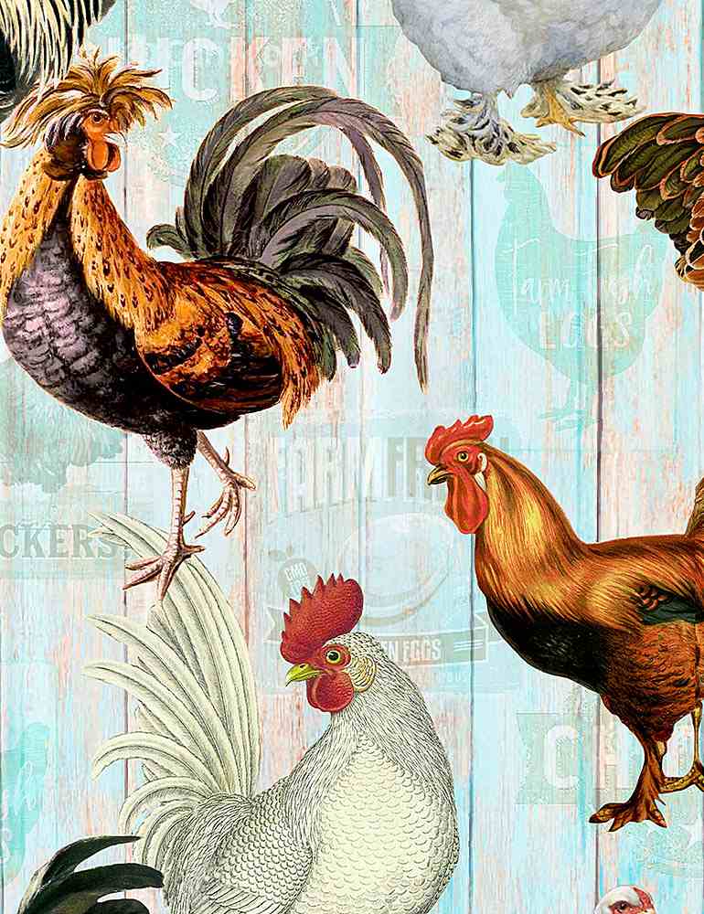 Chickens on Faded Fence in Multi - Farm Fresh - Timeless Treasures